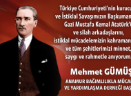 MEHMET GÜMÜŞ 10 Kasım mesajı