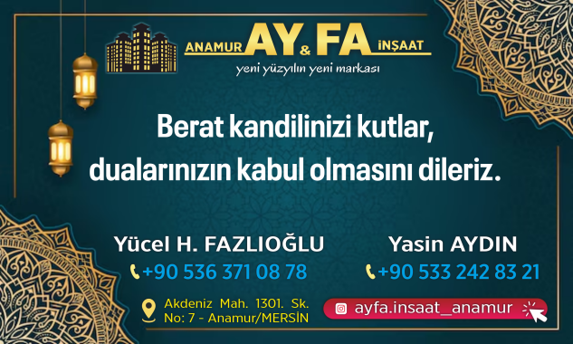 AY-FA İnşaat’tan Berat Kandili mesajı