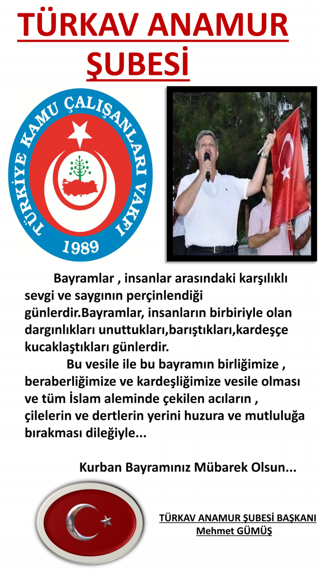 TÜRKAV ANAMUR ŞUBE BAŞKANI GÜMÜŞTEN BAYRAM MESAJI